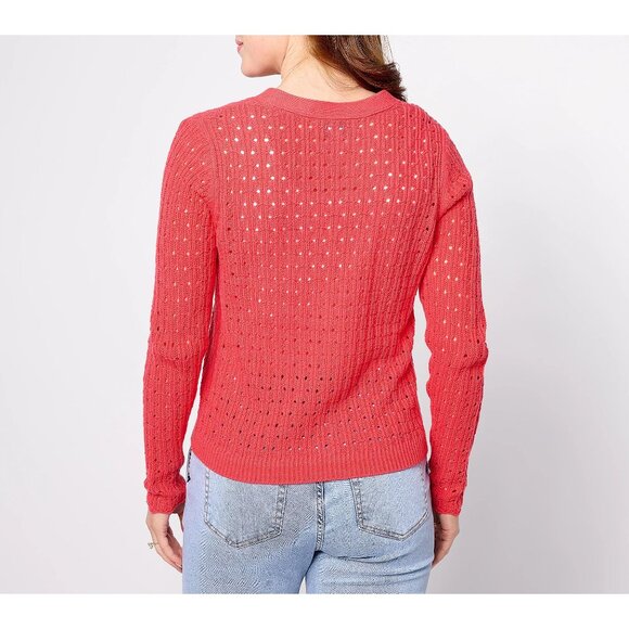 BEAUTIFUL by Lawrence Zarian Novelty Stitch Cardigan Womens Small Hibiscus NEW - Picture 2 of 9